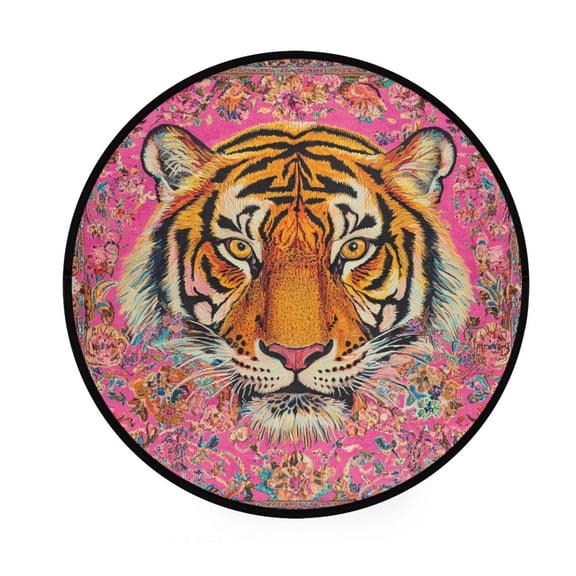 BZSMCE Round Decorative Floor Mat Vibrant Tiger Majesty Pattern 36.2IN