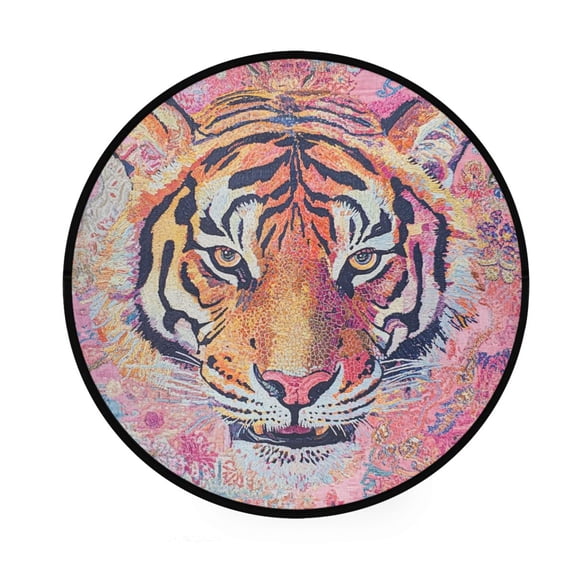 BZSMCE Round Decorative Floor Mat Vibrant Tiger Majesty Pattern 36.2IN