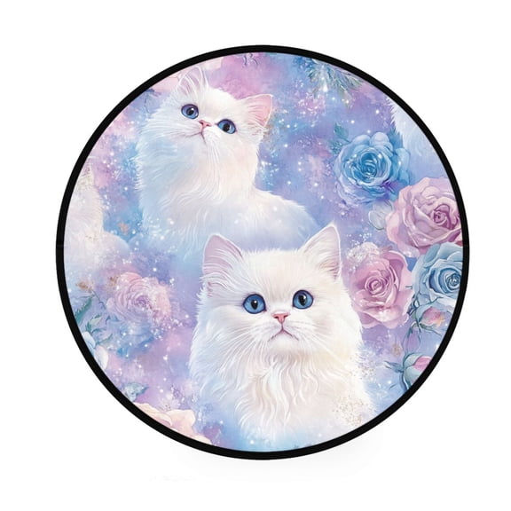 BZSMCE Round Decorative Floor Mat Whimsical Cat Garden Pattern 36.2IN