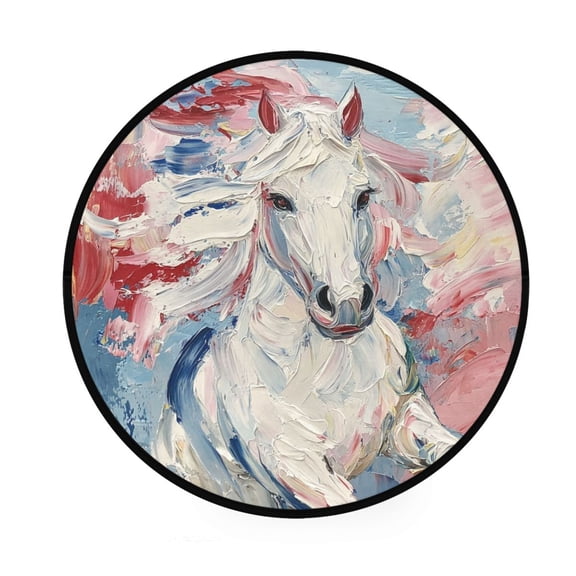 BZSMCE Round Decorative Floor Mat Whimsical Gallop Pattern 36.2IN