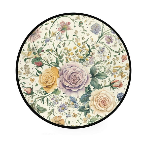 BZSMCE Round Decorative Floor Mat Whimsical Garden: Pastel Floral Design Pattern 36.2IN
