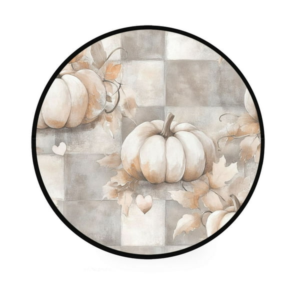 BZSMCE Round Decorative Floor Mat Whimsical Gray Pumpkins Pattern 36.2IN