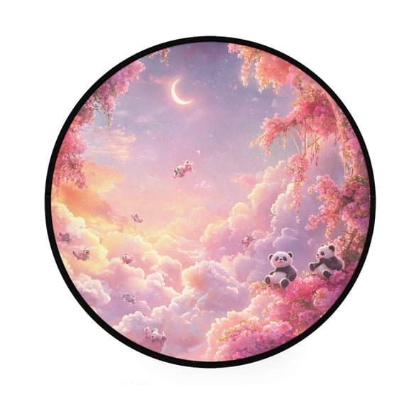 BZSMCE Round Decorative Floor Mat Whimsical Panda Realm Pattern 36.2IN