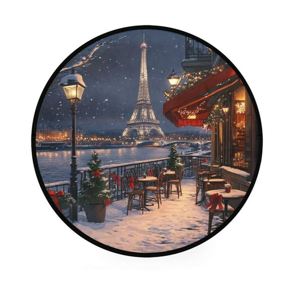 BZSMCE Round Decorative Floor Mat Winter Wonderland Pattern 36.2IN