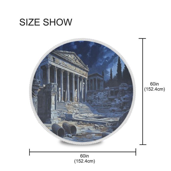 BZSMCE Round Tablecloth Ancientd Relic Painting Pattern Tableclothes