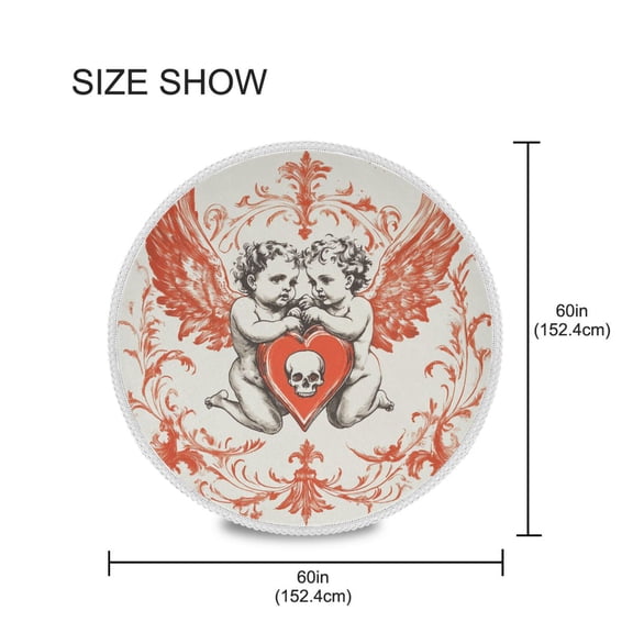 BZSMCE Round Tablecloth Angel Holding A Heart Pattern Tableclothes