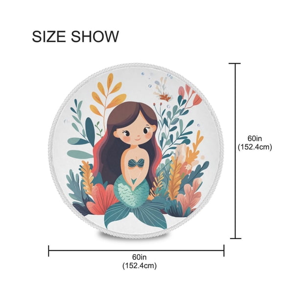 BZSMCE Round Tablecloth Cartoon Mermaid Pattern Tableclothes