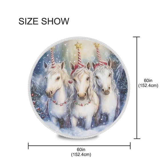 BZSMCE Round Tablecloth Christmas White Unicorns Pattern Tableclothes