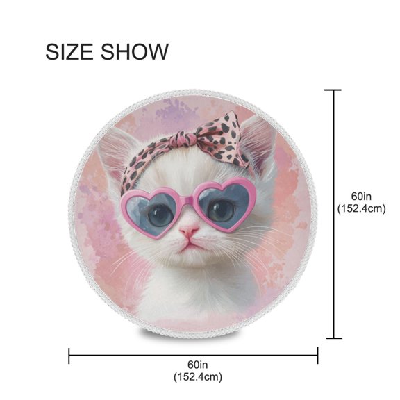 BZSMCE Round Tablecloth Cute White Cat Pattern Tableclothes