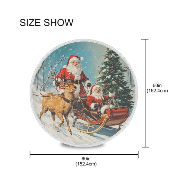 BZSMCE Round Tablecloth Deer Pulling Santa Pattern Tableclothes