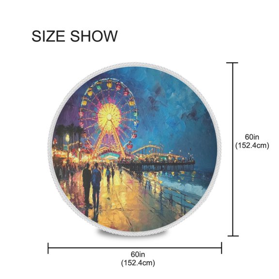 BZSMCE Round Tablecloth Design Ferris Wheel Painting Pattern Tableclothes