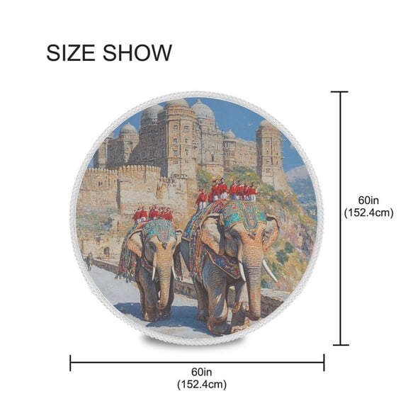 YAZAOO Round Tablecloth Elephant Taking People Pattern Tableclothes