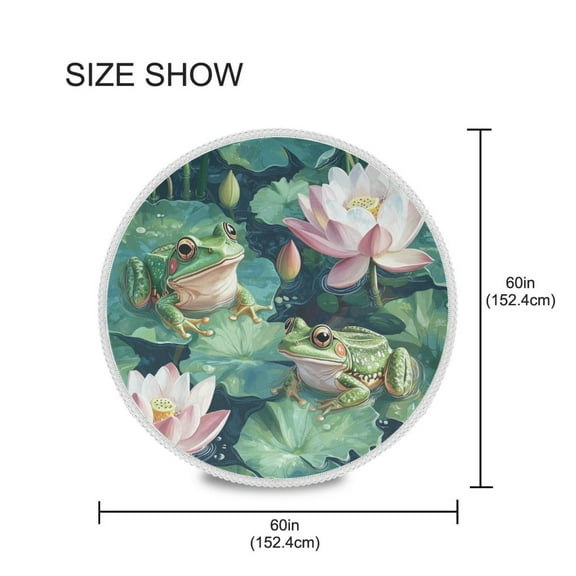 YAZAOO Round Tablecloth Frogs Sitting on Lotu Pattern Tableclothes