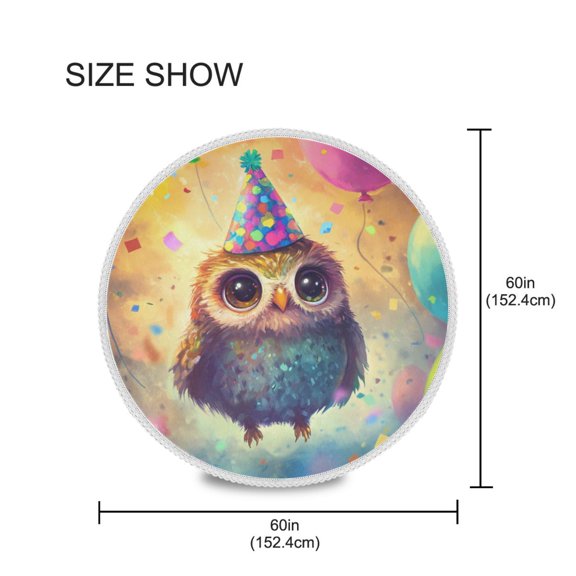 BZSMCE Round Tablecloth Joful Owl Painting Pattern Tableclothes