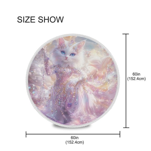 BZSMCE Round Tablecloth Lovely White Cat Pattern Tableclothes