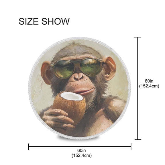 BZSMCE Round Tablecloth Monkey Drinking Coconut Pattern Tableclothes