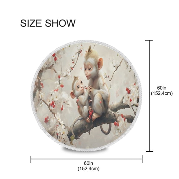 YAZAOO Round Tablecloth Monkey Play on Tree Pattern Tableclothes