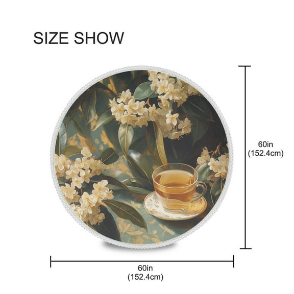 YAZAOO Round Tablecloth Osmanthus and Tea Pattern Tableclothes