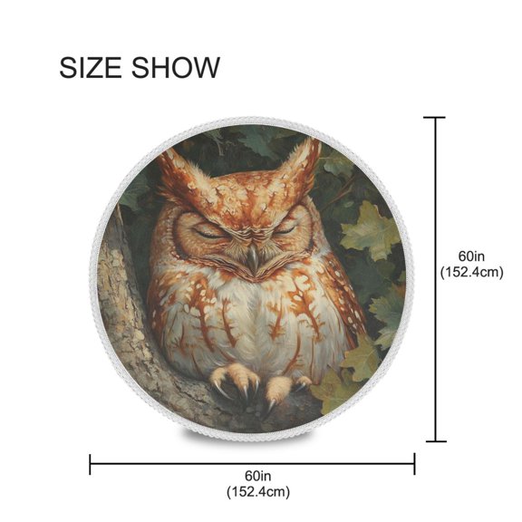 YAZAOO Round Tablecloth Owl Sleeps The Branch Pattern Tableclothes