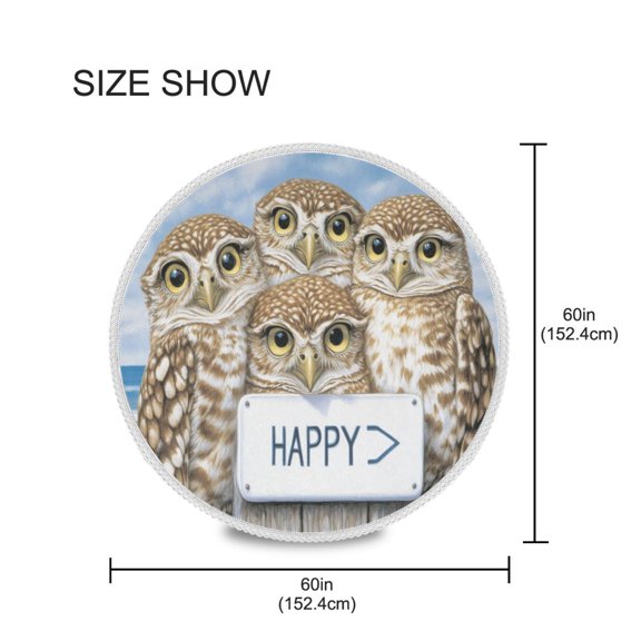 BZSMCE Round Tablecloth Owls Hold in Happy Pattern Tableclothes