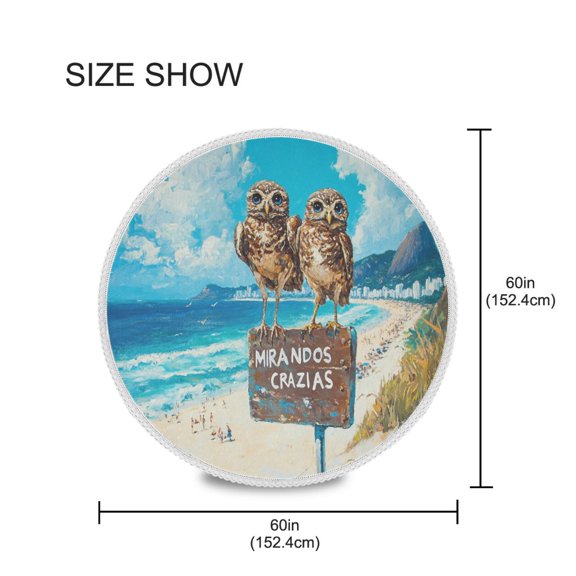 BZSMCE Round Tablecloth Owls Stand by The Sea Pattern Tableclothes
