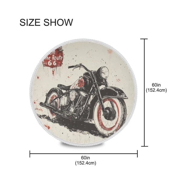 BZSMCE Round Tablecloth Route 66 Motorcycle Pattern Tableclothes