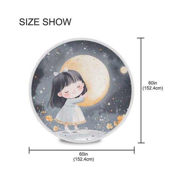 BZSMCE Round Tablecloth Sleeping Gril Holding The Moon Pattern Tableclothes