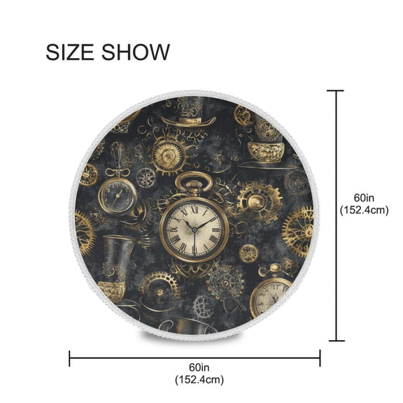 BZSMCE Round Tablecloth Steampunk Clock Pattern Pattern Tableclothes
