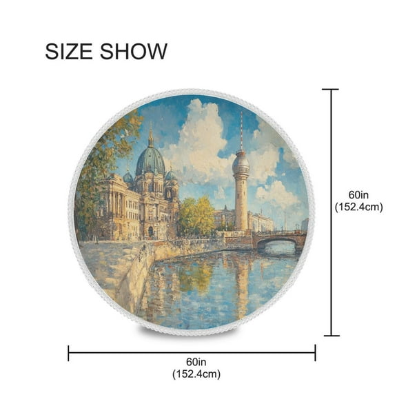 BZSMCE Round Tablecloth The Tower and Bridge Art Painting Pattern Tableclothes