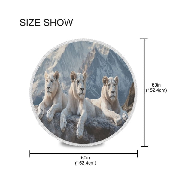YAZAOO Round Tablecloth White Lion Pattern Tableclothes