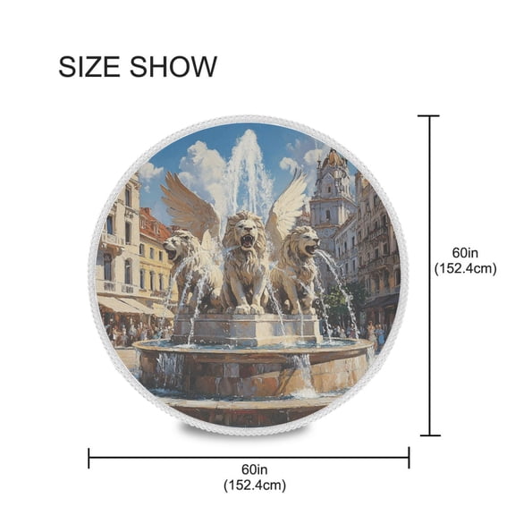 YAZAOO Round Tablecloth Winged Lions Panting Pattern Tableclothes