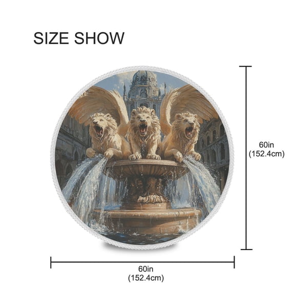 YAZAOO Round Tablecloth Winged Lions Pattern Tableclothes