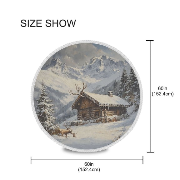 BZSMCE Round Tablecloth Wooden Cabin Covered in Snow Pattern Tableclothes