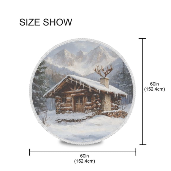 BZSMCE Round Tablecloth Wooden Cabin Painting Pattern Tableclothes