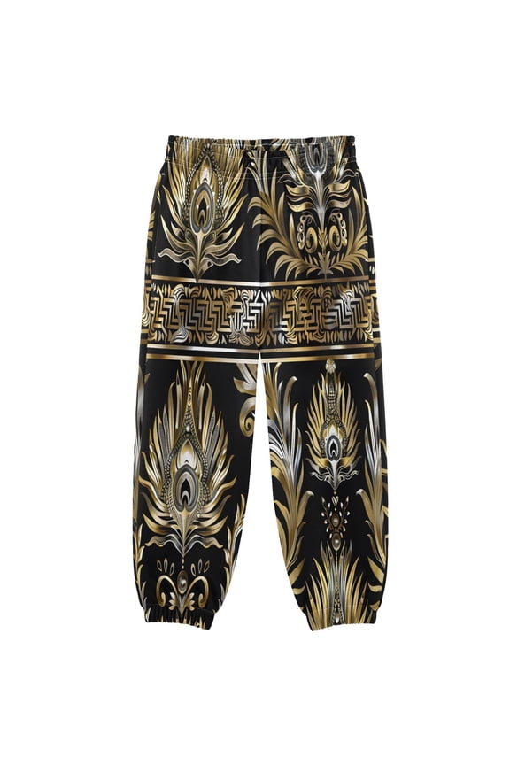 BZSMCE Royal Peacock Filigree Print Elastic Waist Jogger Pants Lightweight Wind Resistant Casual Athletic Trousers with Cuffed Ankles & Side Pockets