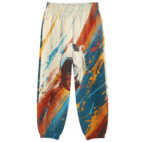 BZSMCE Rugby Blue and Red Brown Watercolor Print Elastic Waist Jogger Pants Lightweight Wind Resistant Casual Athletic Trousers with Cuffed Ankles & Side Pockets