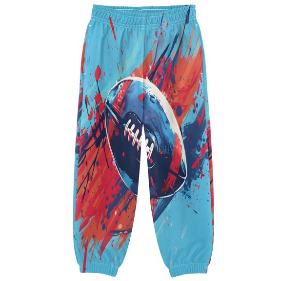 BZSMCE Rugby Blue and Red Watercolors Print Elastic Waist Jogger Pants Lightweight Wind Resistant Casual Athletic Trousers with Cuffed Ankles & Side Pockets