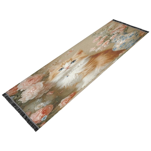 BZSMCE Runner Rug Classical Design Charming Cat in Floral Wonderland Style Modern Pattern 72x23.5in Indoor Washable Rug