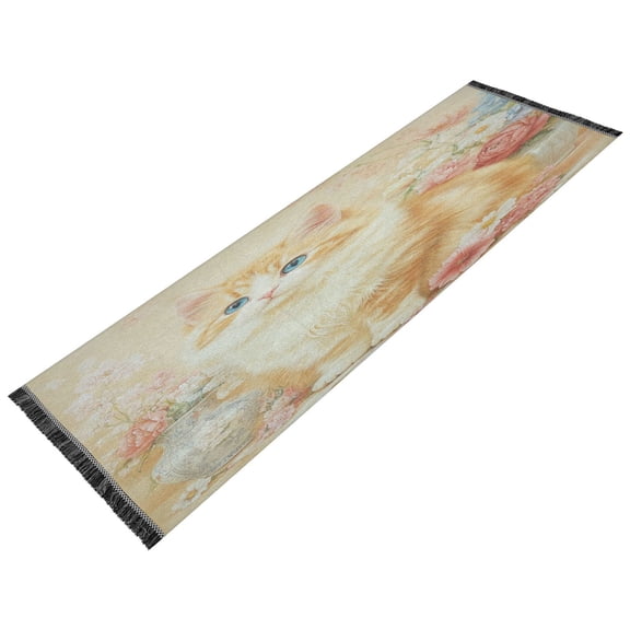 BZSMCE Runner Rug Classical Design Curious Cat Among Petals Style Modern Pattern 72x23.5in Indoor Washable Rug