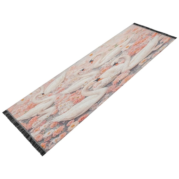 BZSMCE Runner Rug Classical Design Elegant Swans in Blossom Paradise Style Modern Pattern 72x23.5in Indoor Washable Rug