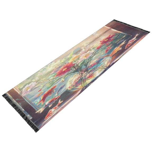 BZSMCE Runner Rug Classical Design Golden Fish and Blooms Style Modern Pattern 72x23.5in Indoor Washable Rug