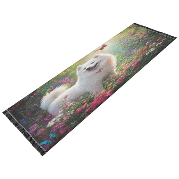 BZSMCE Runner Rug Classical Design Joyful Pup in A Floral Paradise Style Modern Pattern 72x23.5in Indoor Washable Rug