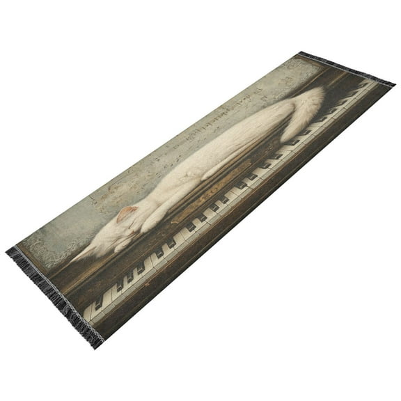 BZSMCE Runner Rug Classical Design Piano Dreams with A Cozy Cat Style Modern Pattern 72x23.5in Indoor Washable Rug
