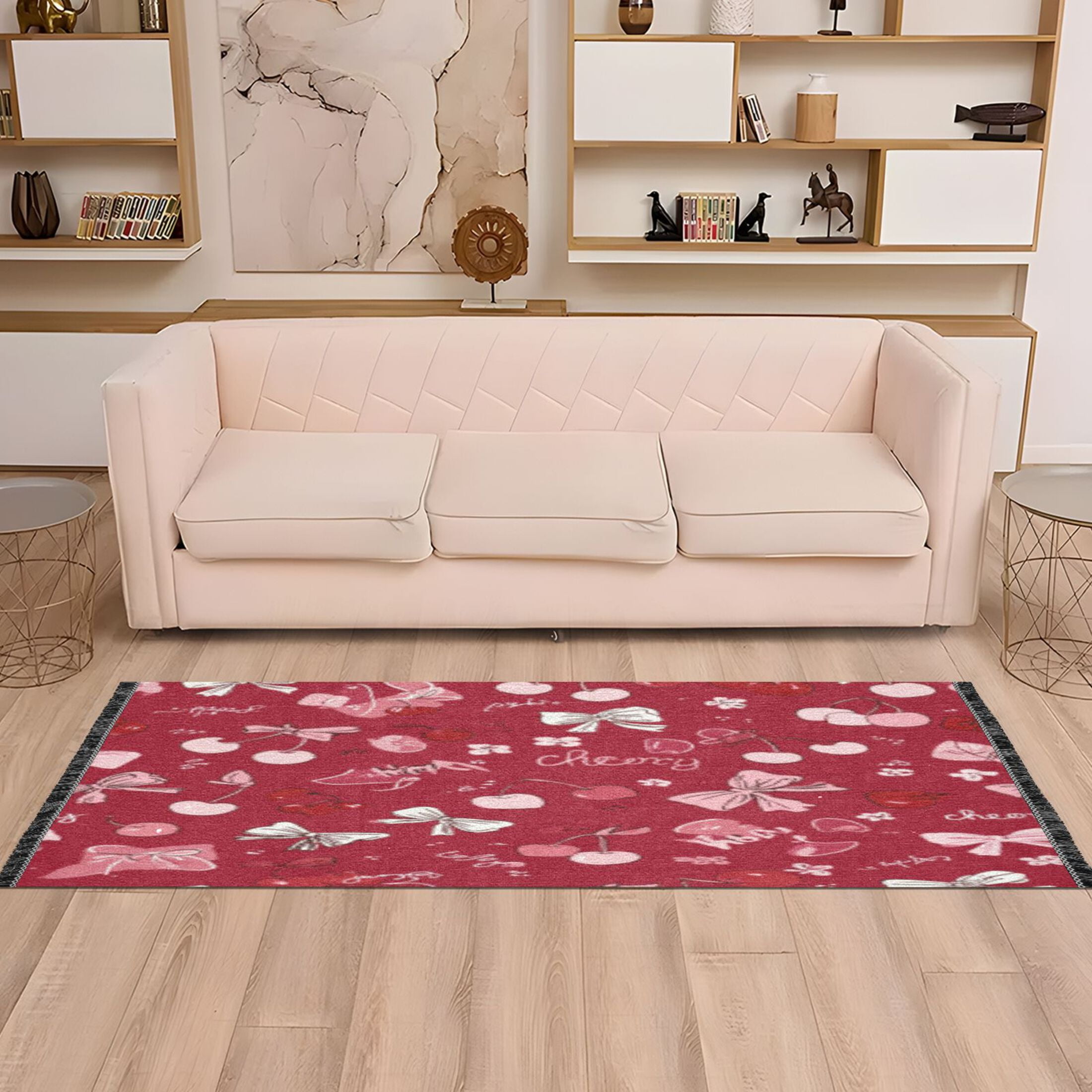 BZSMCE Runner Rug Classical Design Red Cherry Bow Charming Delight ...