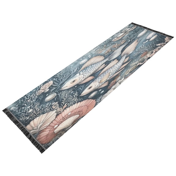 BZSMCE Runner Rug Classical Design Underwater Treasures: Golden Fish Style Modern Pattern 72x23.5in Indoor Washable Rug