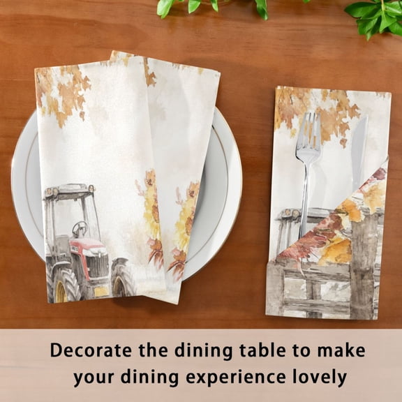 BZSMCE Satin Native Fab Cotton Dinner Napkin Autumn Scene with Goats Eggs Reusable