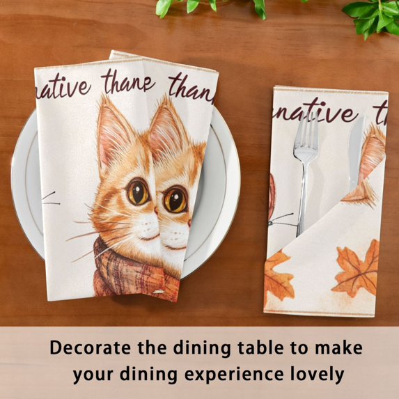 BZSMCE Satin Native Fab Cotton Dinner Napkin Cat in Autumn Reusable
