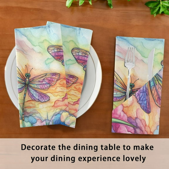 BZSMCE Satin Native Fab Cotton Dinner Napkin Colorful Dragonflies Reusable