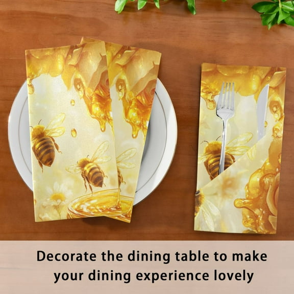 BZSMCE Satin Native Fab Cotton Dinner Napkin Cute Bee Take Honey Reusable