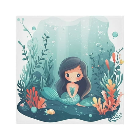 BZSMCE Satin Native Fab Cotton Dinner Napkin Cute Cartoon Mermaid Reusable